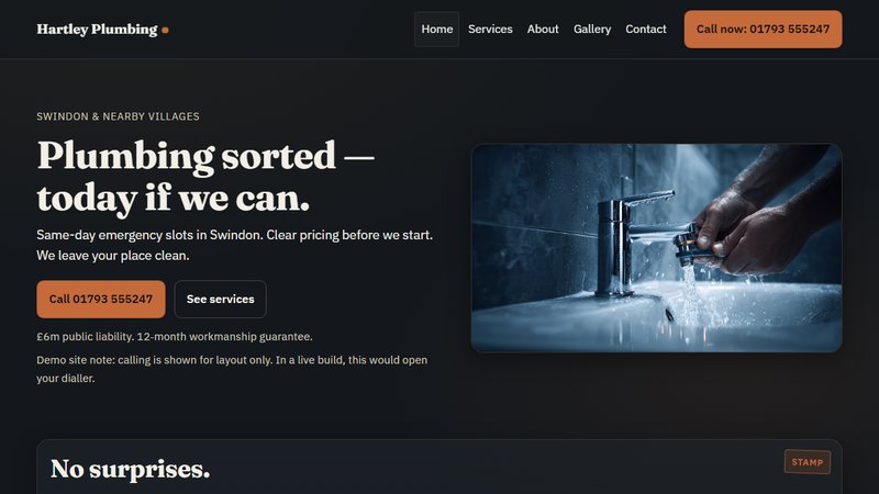 Hartley Plumbing demo website preview